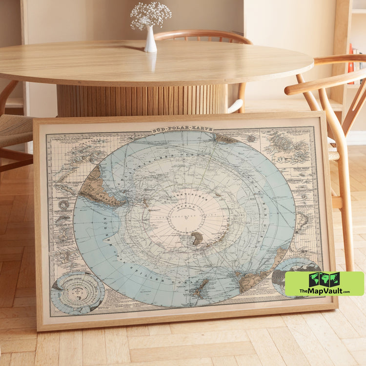 South Pole - Historic Map - Vintage Antarctica Exploration Print