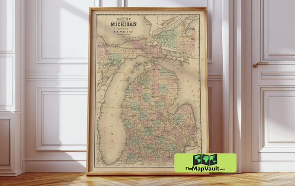 1885 Michigan Detailed Map - Vintage Great Lakes State Geography - Extensive Historical American Cartography