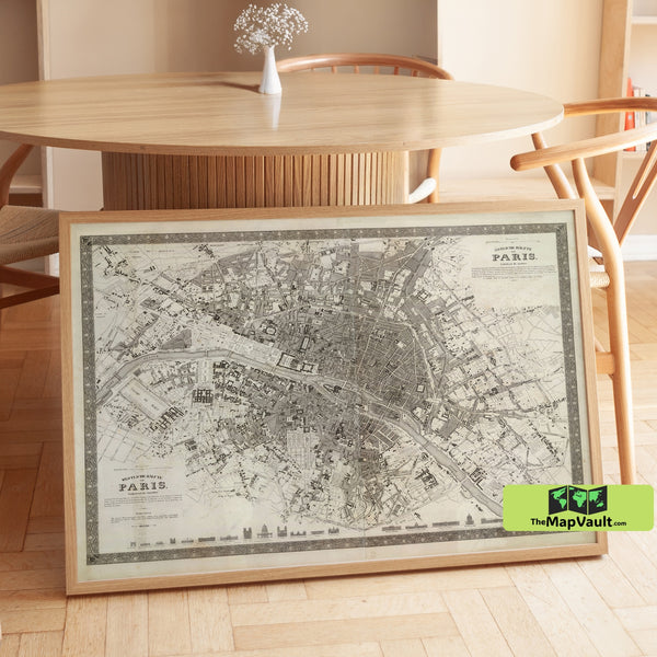 Paris City Map Print - 1860 French Street Plan - Vintage Haussmann-Era Cartography of Paris