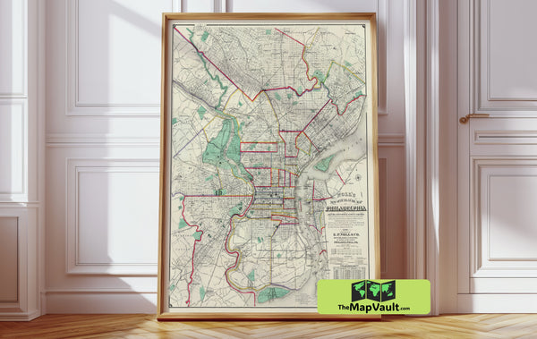 Philadelphia Vintage Map Print - 1890 Antique City Map - Historic Pennsylvania Cartography