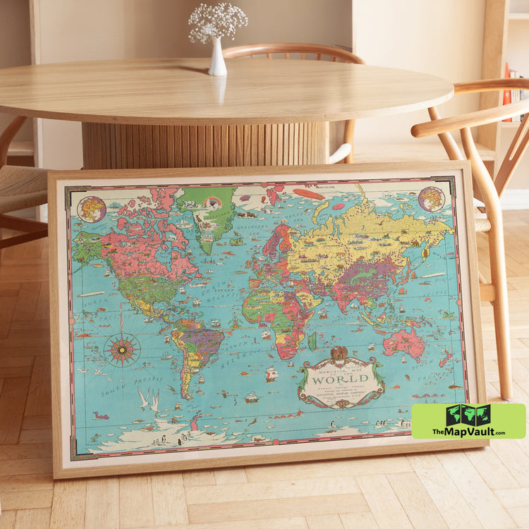 the World - Antique Map - Illustrated Mercator Projection - Vintage Global Map Print