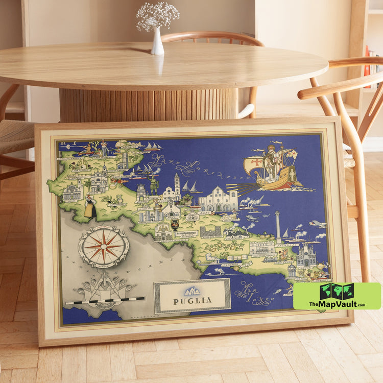Puglia - Illustrated Map - Vintage Italian Regional Map Print