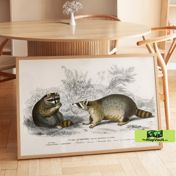 Raccoon Scientific Print - William Herring - 1870 Vintage North American Wildlife Illustration