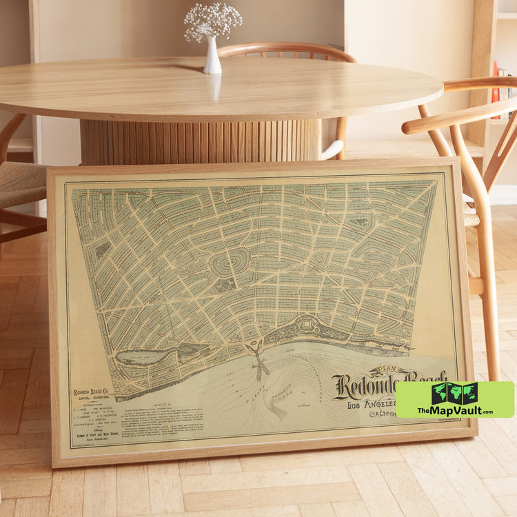 Redondo Beach Map - Nautical Chart Print Historical Coastal Development Plan of Los Angeles County, California