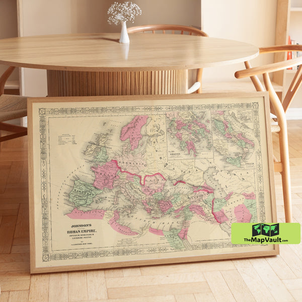 Roman Empire Map Wall Print – 1862 Historical Roman Empire Map Poster – Antique World History Cartography Art