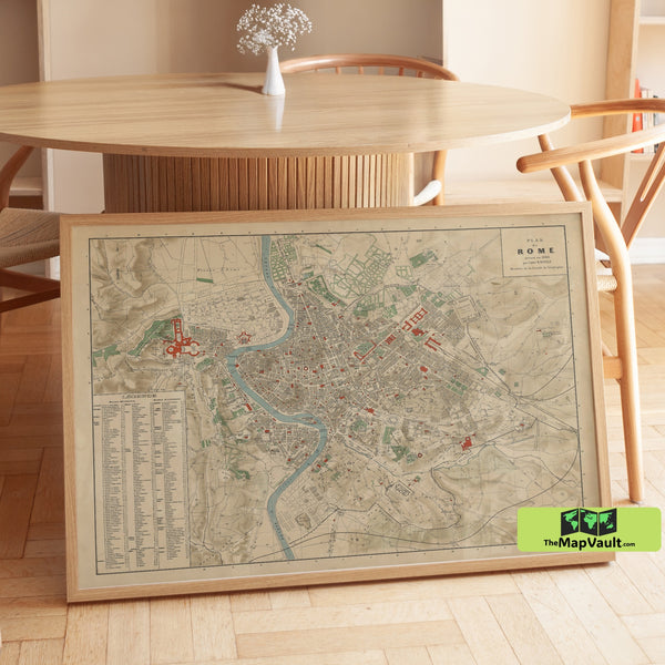 Antique City Map of Rome - Historical Rome Map Print - Vintage Italian Cartography
