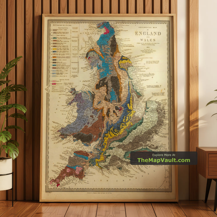 England & Wales Geology 1843 – Rare Map by Roderick Impey Murchison - unframed print in a room setting, view 1