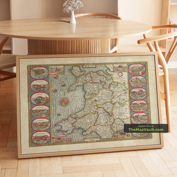 Wales 1610 – Rare Map by John Speed - unframed print in a room setting, view 1