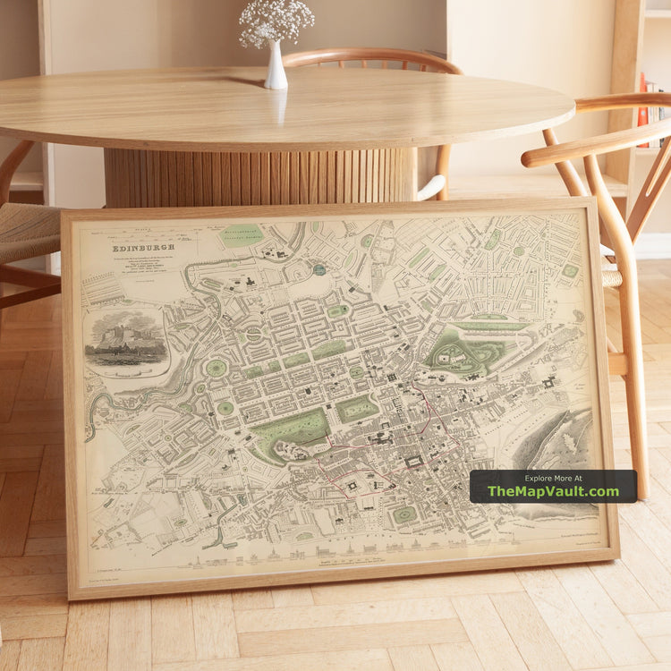 Old Map of Edinburgh 1834 by WB Clark - Princes Street, Calton Hill, Arthur's Seat - unframed print in a room setting, view 1