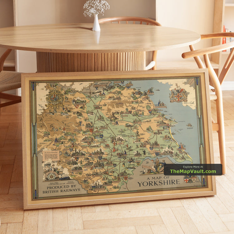 Old Map of Yorkshire 1949 by Estra Clark - York, Sheffield, Bradford, Leeds, Middlesbrough - unframed print in a room setting, view 1