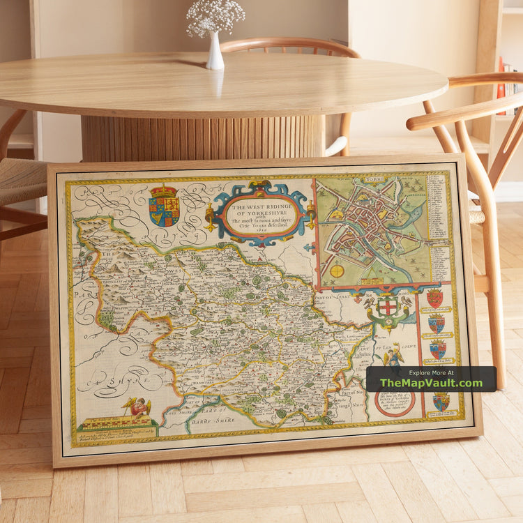 Old Map of West Yorkshire in 1611 by John Speed - York, Bradford, Sheffield, Leeds - unframed print in a room setting, view 1