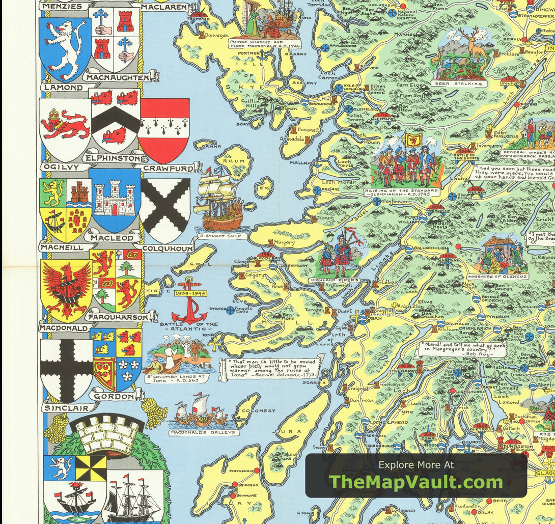 Mapa histórico antiguo de Escocia de 1950 por Bullock – TheMapVault