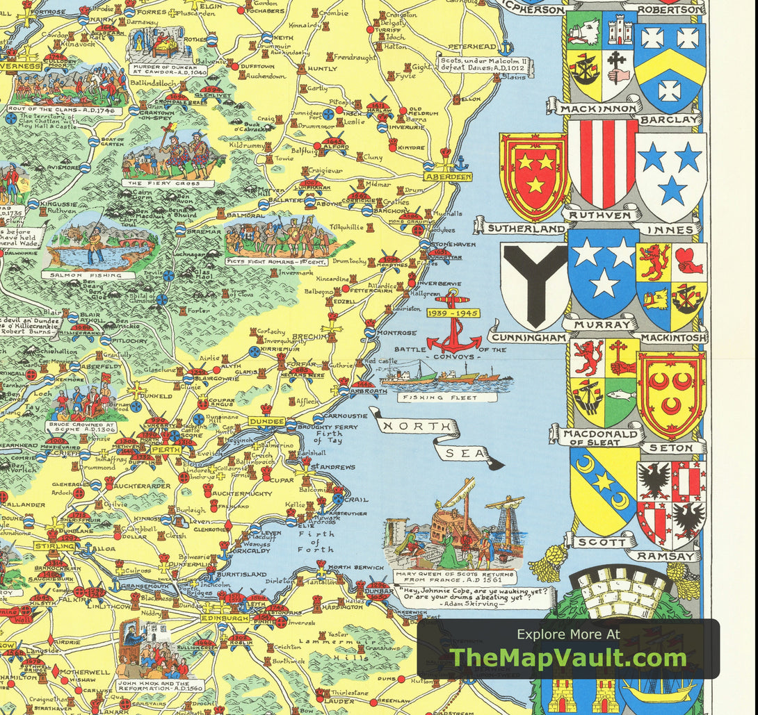 Mapa histórico antiguo de Escocia de 1950 por Bullock – TheMapVault