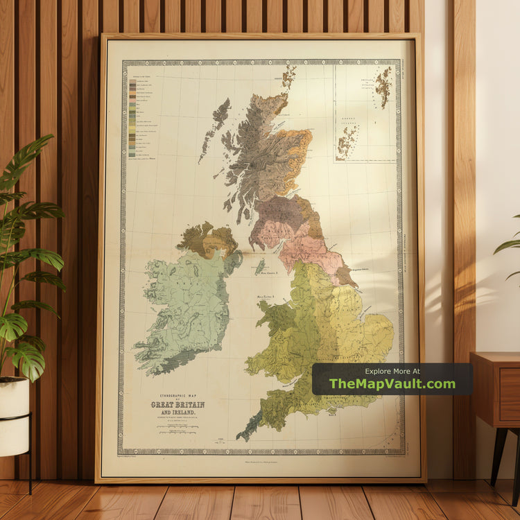 Old Map of Ancient Britain in 1856 - Wales, Ireland, Picts, Celts, Iron Age Tribes, Silures - unframed print in a room setting, view 1