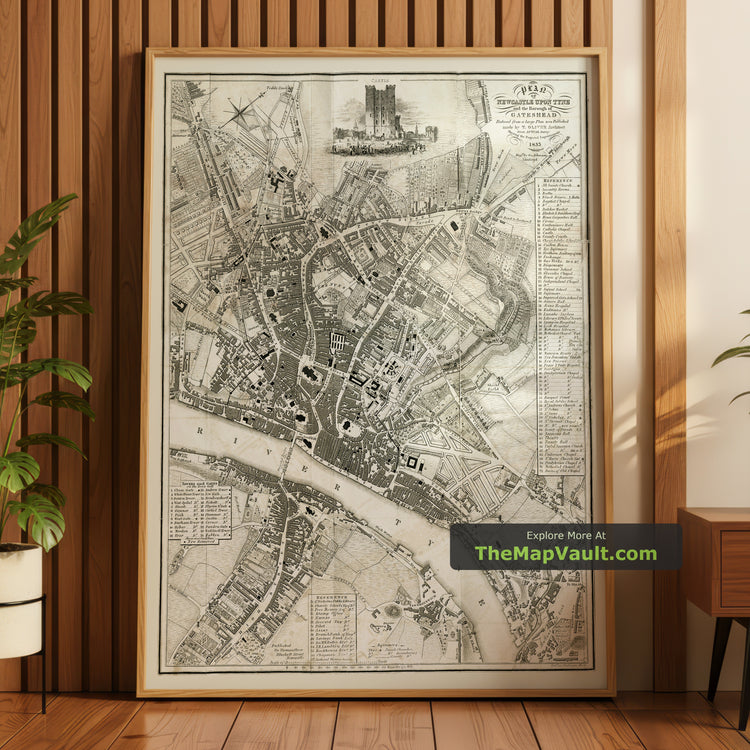 Old Map of Newcastle upon Tyne in 1830 by Thomas Oliver - Gateshead, Percy Street, Westgate - unframed print in a room setting, view 1