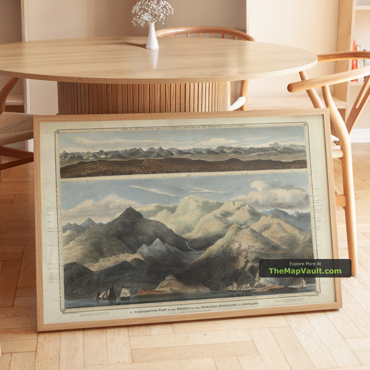 Old Map of the Hills of Scotland in 1832 by John Thomson - Ben Nevis, Cairngorms, Ben Lomond - unframed print in a room setting, view 1