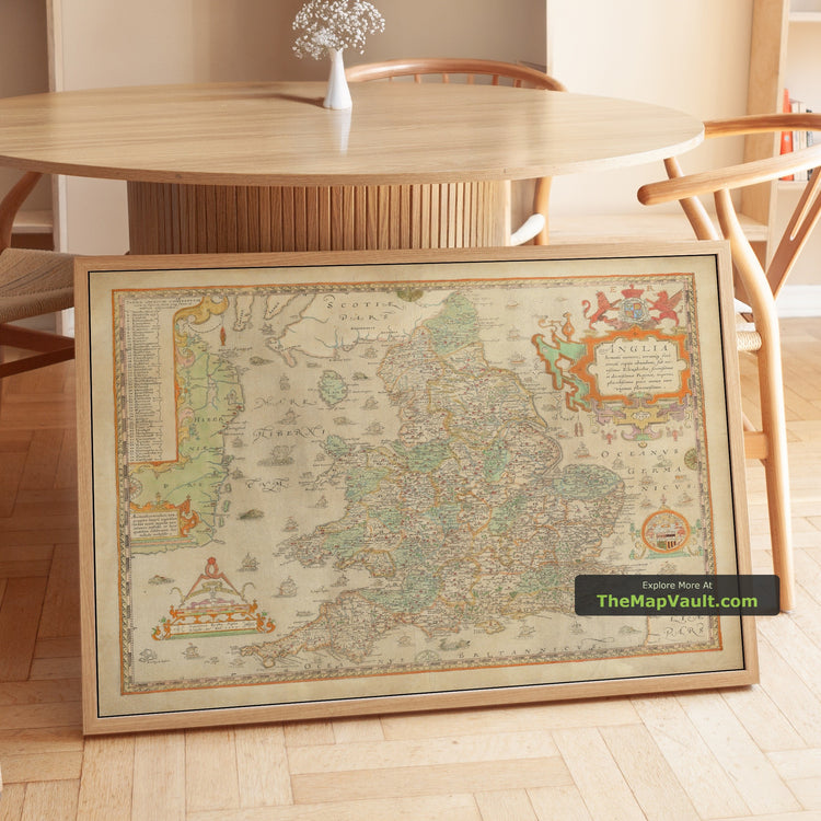 Old Map of England & Wales in 1579 by Christopher Saxton - England, Wales, London - unframed print in a room setting, view 1