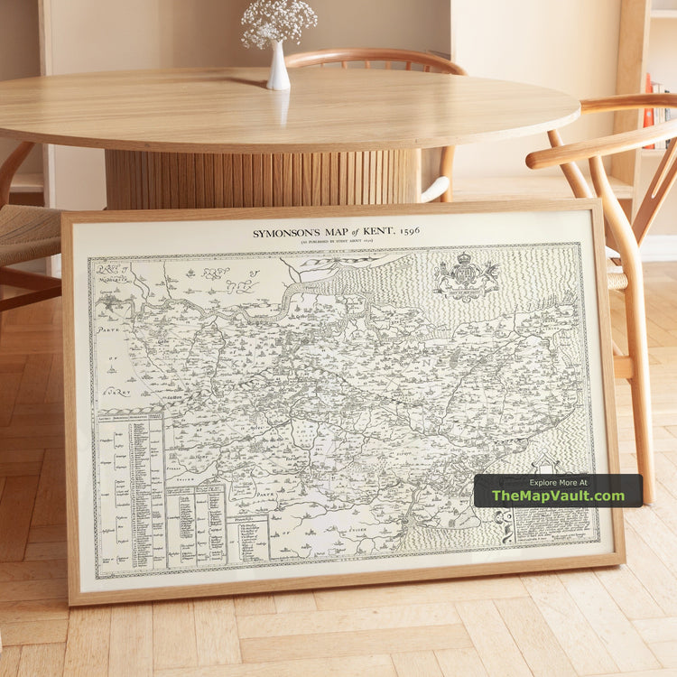 Old Map of Kent in 1596 by Philip Symonson - Canterbury, Dover, Maidstone - unframed print in a room setting, view 1