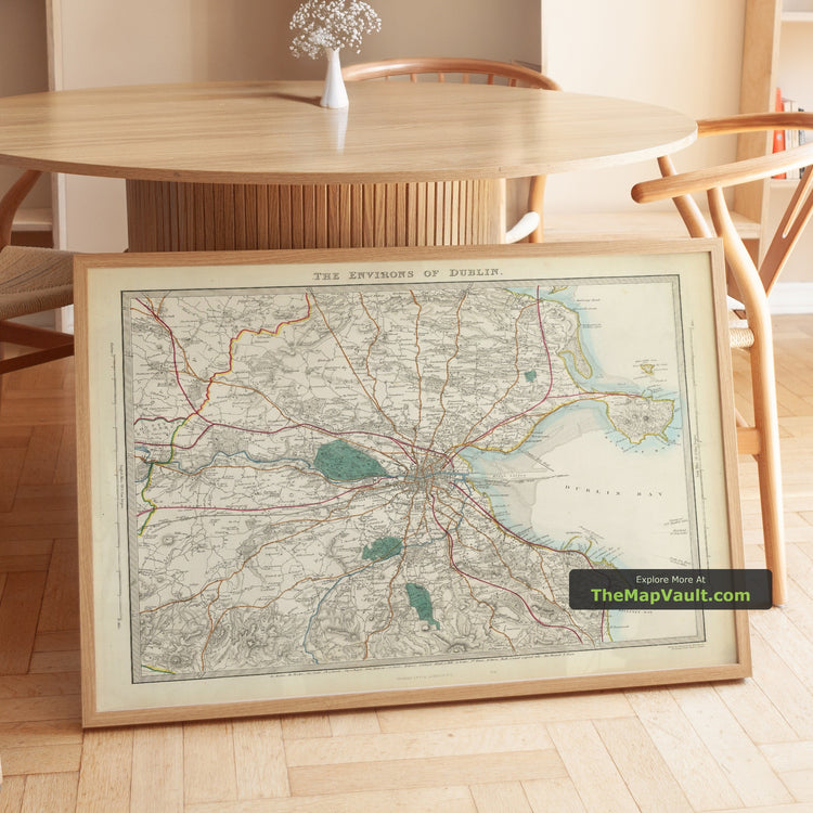 Old Map of Dublin in 1837 by SDUK - Kingstown, Dalkey, Howth - unframed print in a room setting, view 1