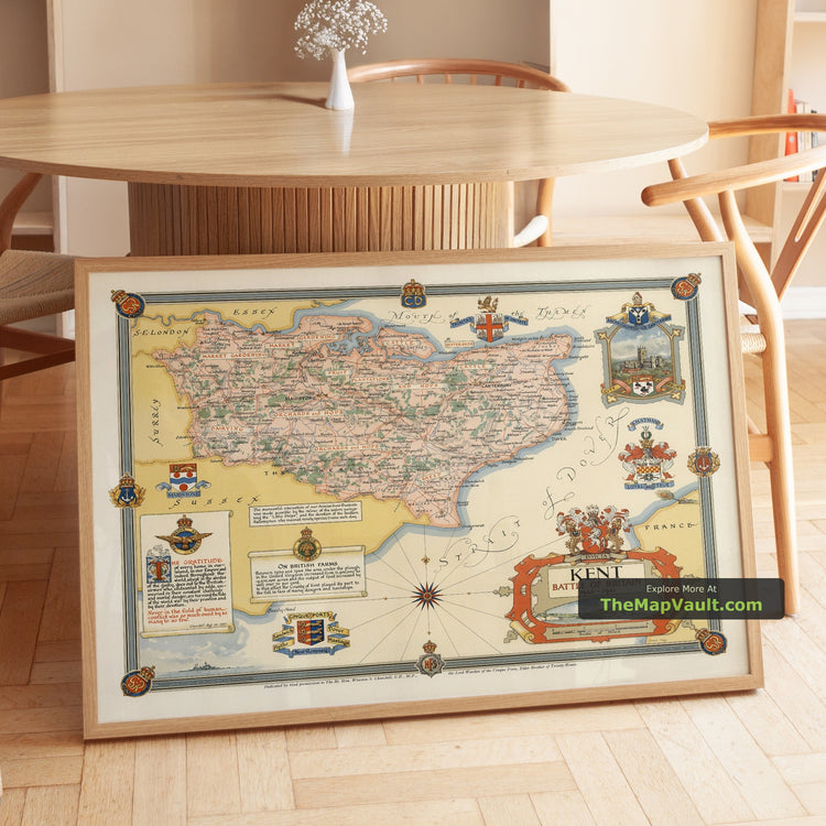 Old Map of Kent in 1947 by Ernest Clegg - Canterbury, Dover, Sevenoaks - unframed print in a room setting, view 1