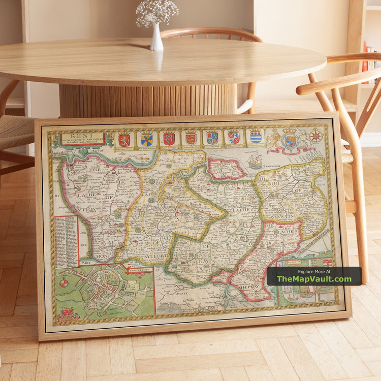 Old Map of Kent in 1611 by John Speed - Canterbury, Dover, Rochester - unframed print in a room setting, view 1