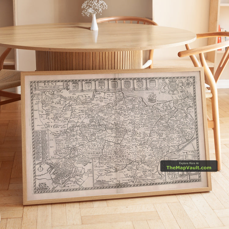Old Map of Kent in 1611 by John Speed - Maidstone, Tunbridge, Dartford - unframed print in a room setting, view 1