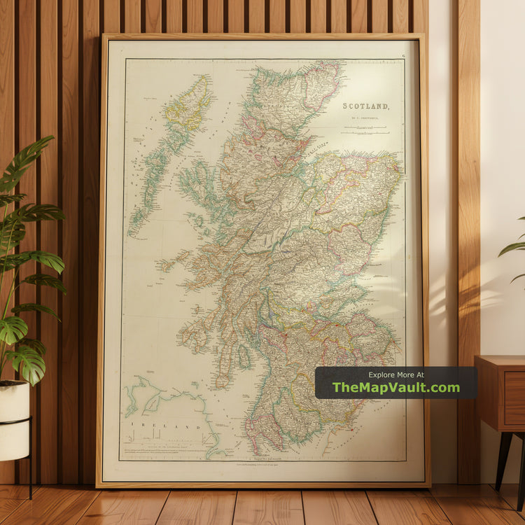 Old Map of Scotland in 1846 by John Arrowsmith - Edinburgh, Glasgow, Inverness - unframed print in a room setting, view 1
