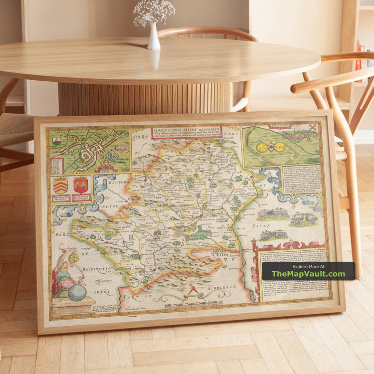 Old Map of Hertfordshire in 1611 by John Speed - St Albans, Watford, Rickmansworth - unframed print in a room setting, view 1