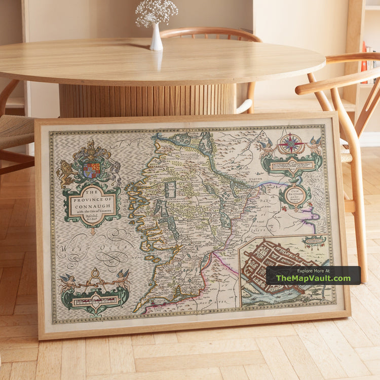 Old Map of Connacht in 1611 by John Speed - Galway, Sligo, Castlebar - unframed print in a room setting, view 1