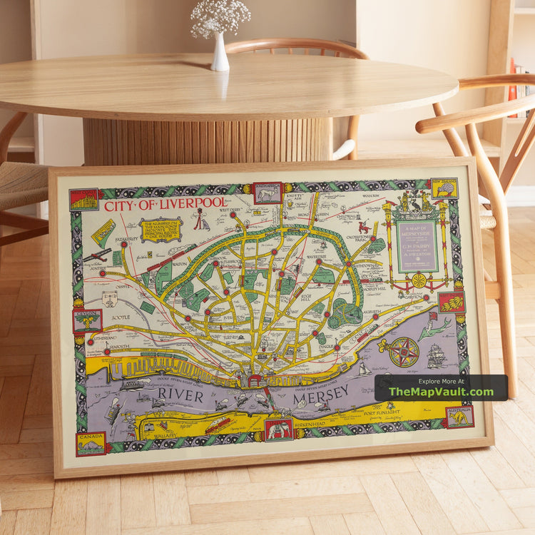Old Map of Liverpool in 1934 by G.H. Parry - Birkenhead, Wavertree, Port Sunlight - unframed print in a room setting, view 1