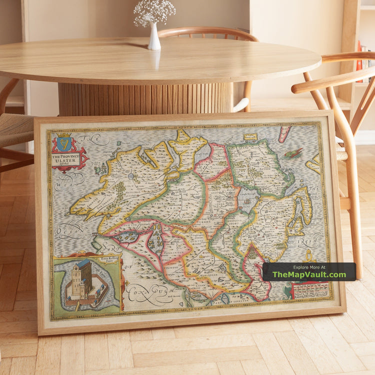 Old Map of Ulster in 1611 by John Speed - Belfast, Derry, Carrickfergus - unframed print in a room setting, view 1