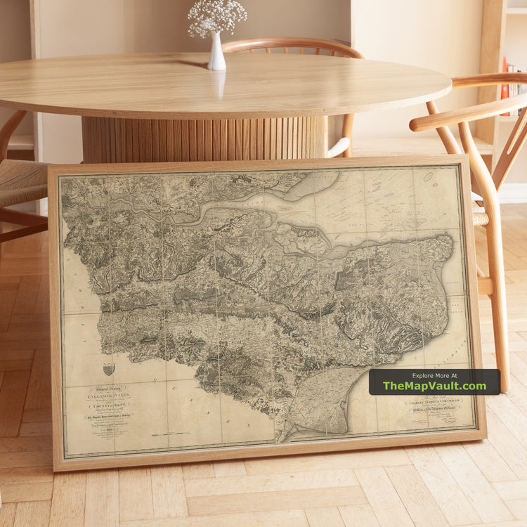 Old Map of Kent in 1809 by William Faden - Canterbury, Maidstone, Tunbridge Wells - unframed print in a room setting, view 1