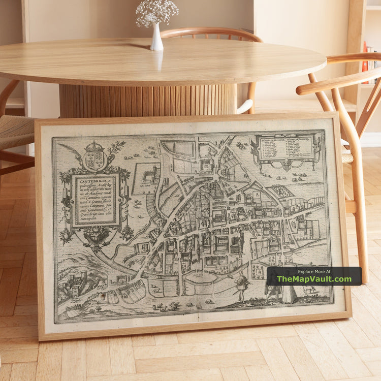 Old Map of Cambridge in 1575 by Georg Braun - Trinity, King's, Queens' - unframed print in a room setting, view 1