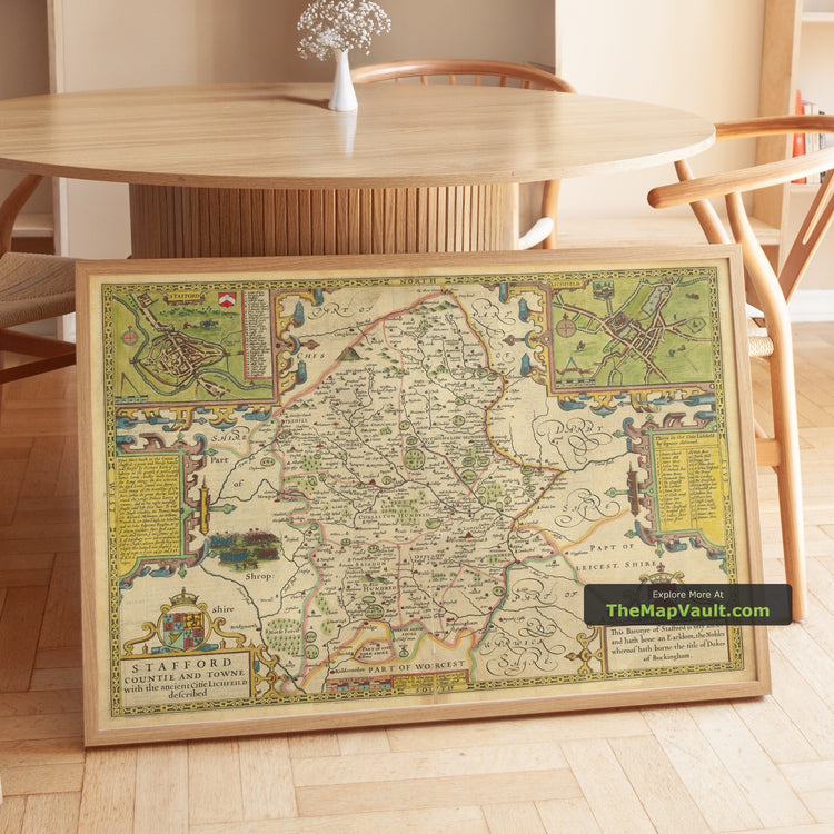 Old Map of Staffordshire in 1611 by John Speed - Stafford, Wolverhampton, Stoke-on-Trent - unframed print in a room setting, view 1