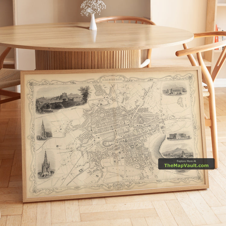 Old Map of Edinburgh in 1851 by Tallis & Rapkin - Holyrood, Scott Monument, Old Town - unframed print in a room setting, view 1