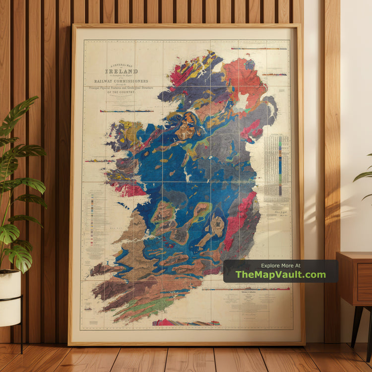 Large Old Geological Map of Ireland in 1837 by Richard Griffith - Cork, Dublin, Belfast - unframed print in a room setting, view 1