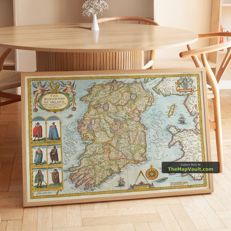 Old Map of Ireland in 1611 by John Speed - Dublin, Cork, Belfast, Four Provinces - unframed print in a room setting, view 1