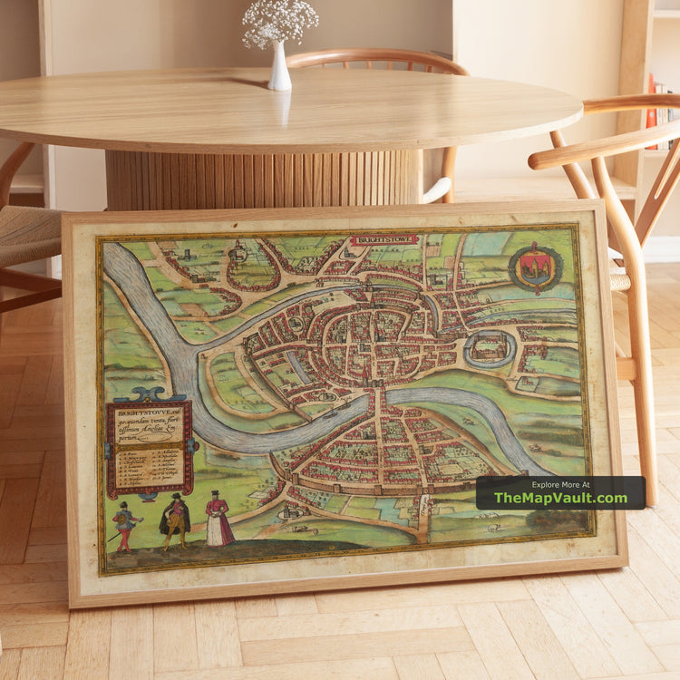 Old Map of Bristol in 1588 by Braun and Hogenberg - Brightstowe, Bristol Bridge - unframed print in a room setting, view 1