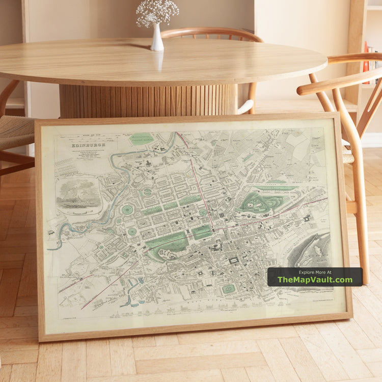 Old Map of Edinburgh in 1853 by WB Clarke and George Cox - Waverley Station, Old Town, Arthur's Seat - unframed print in a room setting, view 1