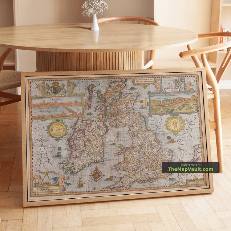 Old Map of the British Isles in 1611 by John Speed - England, Scotland, Wales, Ireland - unframed print in a room setting, view 1