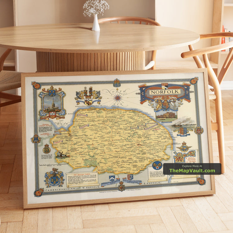 Old Map of Norfolk in 1945 by Ernest Clegg - Sandringham, Norwich, Great Yarmouth - unframed print in a room setting, view 1