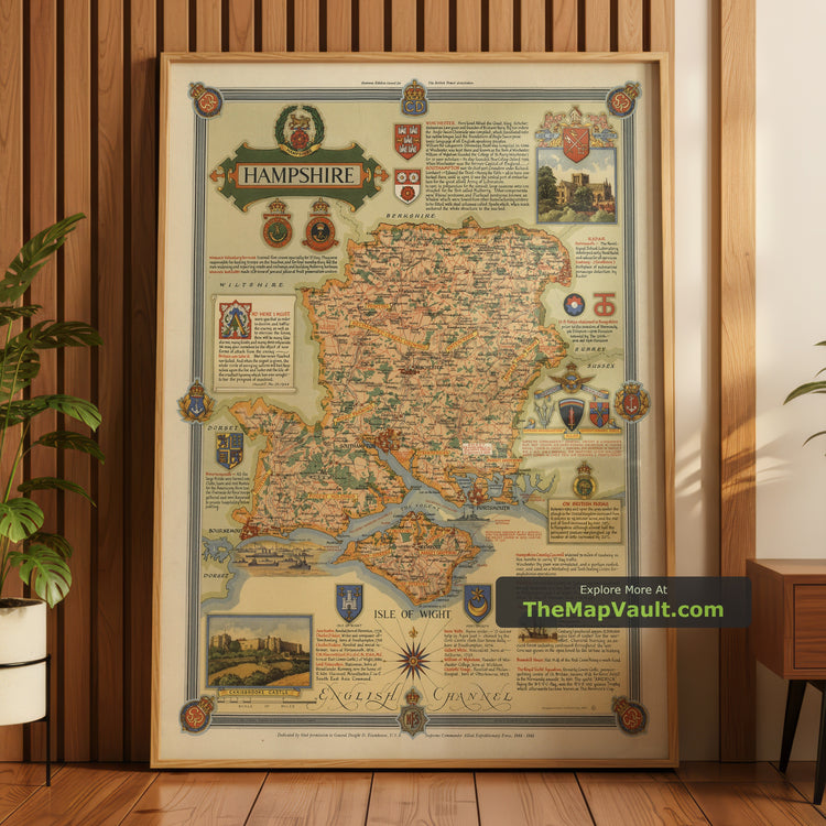 Old Map of Hampshire in 1947 by Ernest Clegg - Southampton, Portsmouth, Winchester - unframed print in a room setting, view 1
