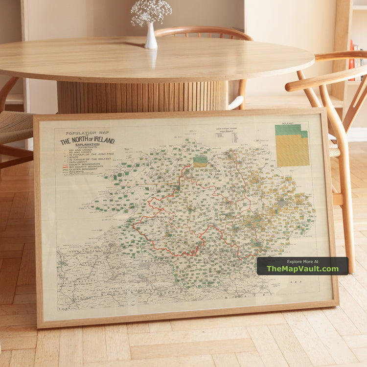 Old Map of Northern Ireland in 1923 by Ordnance Survey - Ulster, Belfast, Derry - unframed print in a room setting, view 1
