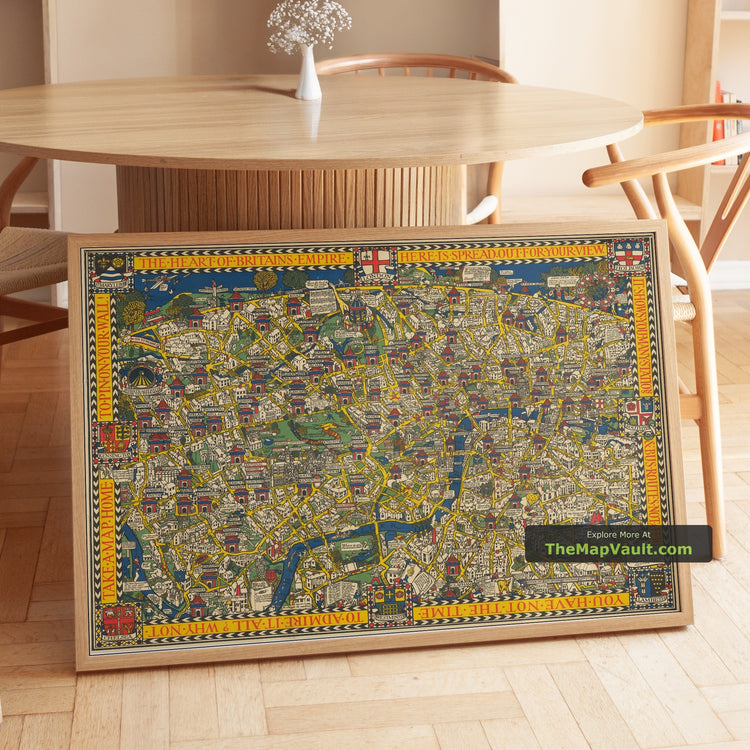 Old Map of London in 1928 by Max Gill - The Wonderground Underground Map - unframed print in a room setting, view 1