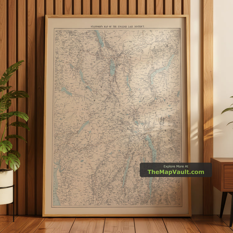 Old Map of the Lake District in 1899 by Edward Stanford - Windermere, Keswick, Kendal - unframed print in a room setting, view 1