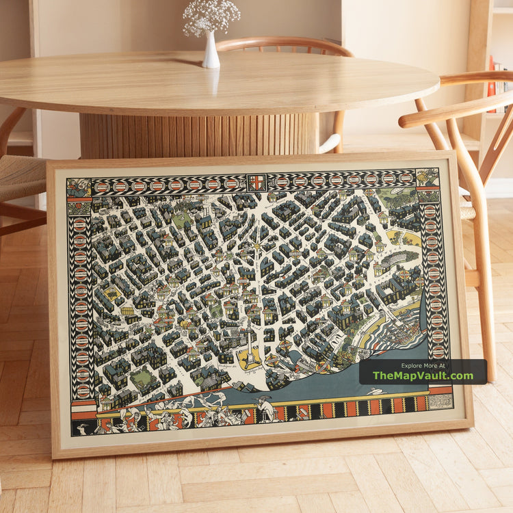 Old Map of London's West End in 1915 by Max Gill - Theatreland Tube Map - unframed print in a room setting, view 1