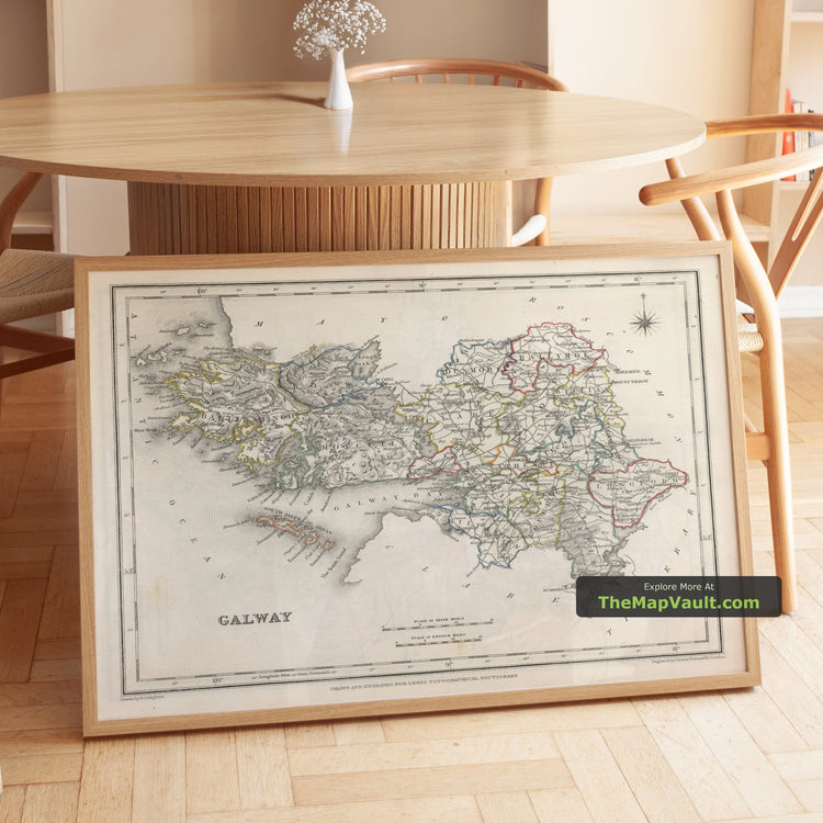 Old Map of County Galway in 1844 by Samuel Lewis - Athenry, Ballinasloe, Loughrea - unframed print in a room setting, view 1