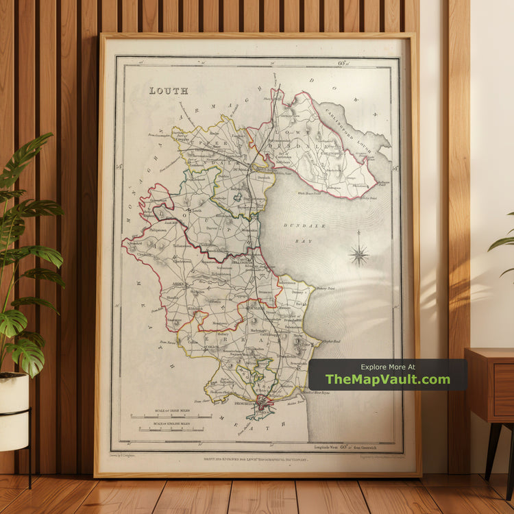 Old Map of County Louth in 1844 by Samuel Lewis - Dundalk, Drogheda, Carlingford - unframed print in a room setting, view 1