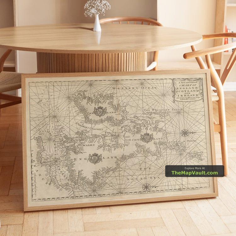 Old British Isles Navigation Chart in 1752 by Page & Mount - Ports, English Channel - unframed print in a room setting, view 1
