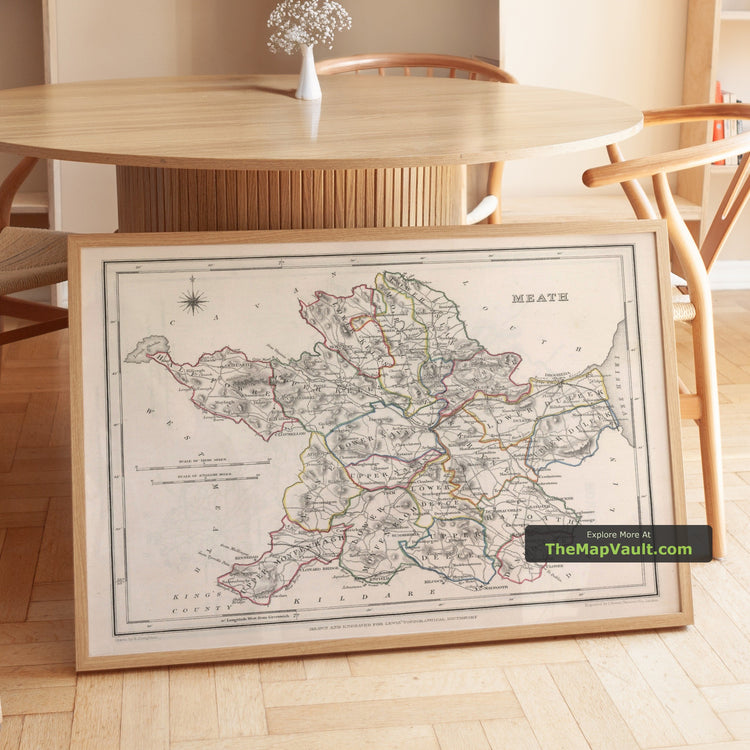 Old Map of County Meath in 1844 by Samuel Lewis - Navan, Trim, Kells, Athboy - unframed print in a room setting, view 1